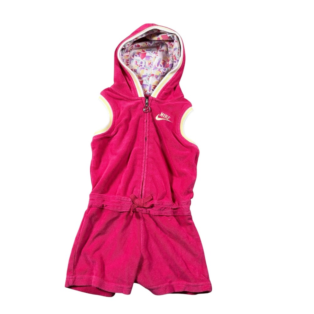 VTG Nike Toddler Girls Pink Terry Hooded Sleeveless Romper Shorts sz 6 Gray tag